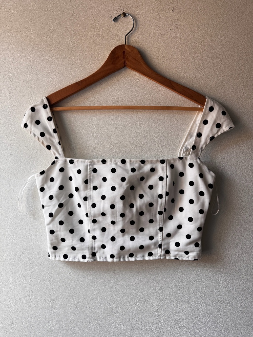 Lioness Polka Dot Square-Neck Crop Top - White with Black Dots